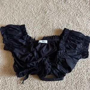 Adika Black Ruffle Tie-Front Crop Top